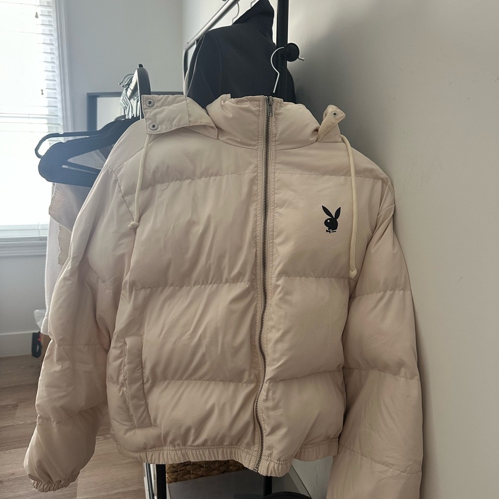 PLAYBOY Beige Hooded Puffer Jacket